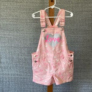 Colette Lilly girls pink cotton overall shorts size M(5/6) LOTS of HORSES NWOT